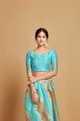 Sky Blue Linen Jamdani Banarasi Saree