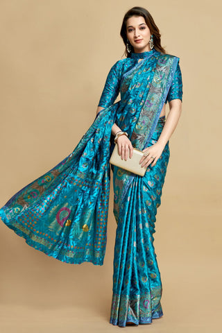 Sky Blue Jacquard Printed Saree