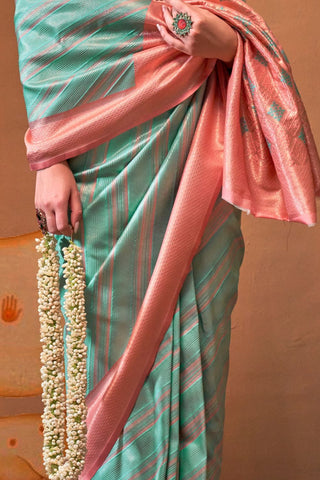 Sky Blue Handloom Weaving Silk Saree