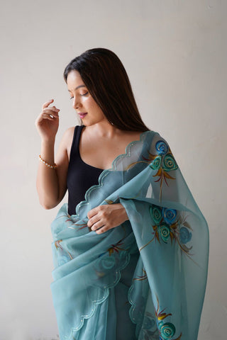 SKY BLUECHIFFON SILK SAREE