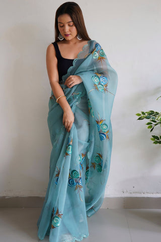 SKY BLUECHIFFON SILK SAREE