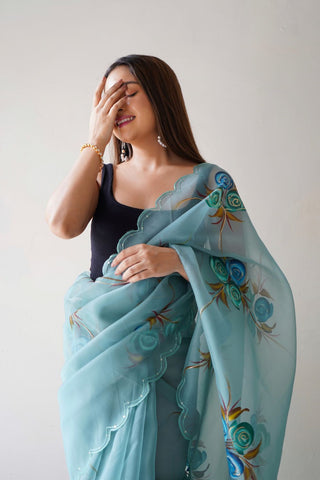 SKY BLUECHIFFON SILK SAREE