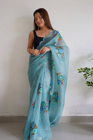 SKY BLUECHIFFON SILK SAREE