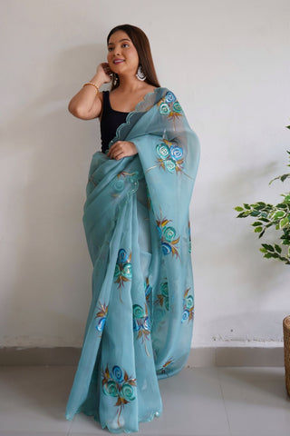 SKY BLUECHIFFON SILK SAREE