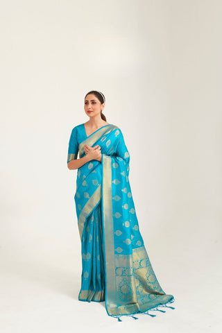 SKY BLUE KANJEEVARAM HANDLOOM WEAVING SILK SAREE