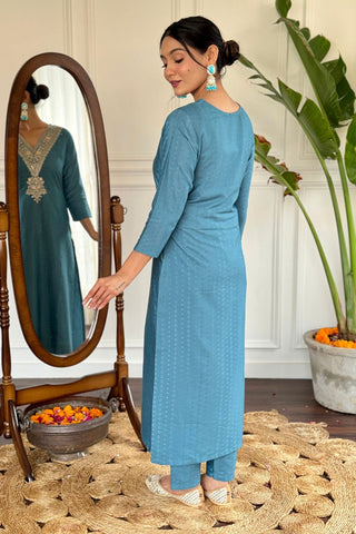 Sky Blue Viscose Reyon Embroidery With Kurta Set_Kumari Sarees