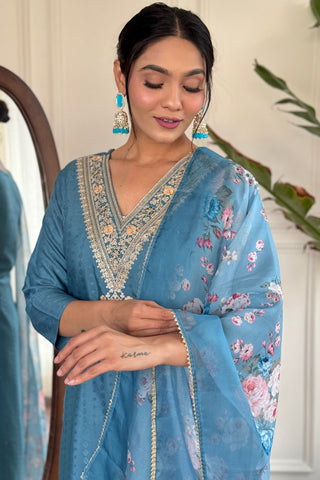 Sky Blue Viscose Reyon Embroidery With Kurta Set_Kumari Sarees