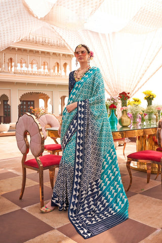 Sky Blue Patola Silk Saree