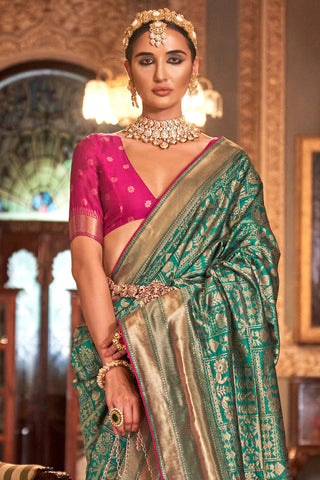 TEAL GREEN BANARASI PATOLA SILK SAREES