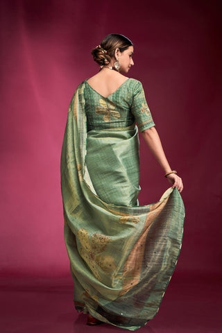 Teal Blue Tussar Saree with Hand based Work