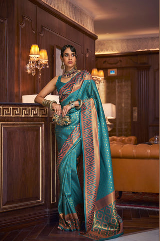 Teal Blue Handloom Weaving Silk Saree_Kumari Sarees