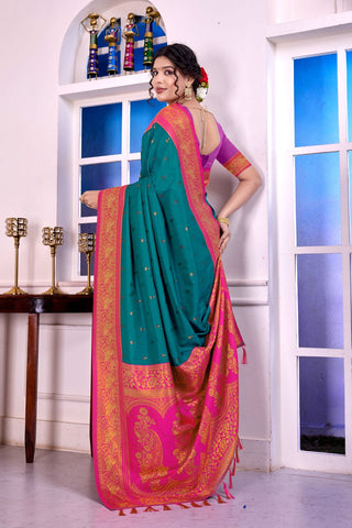 Teal Blue Soft Silk Banarasi Pattu Saree_Kumari Sarees