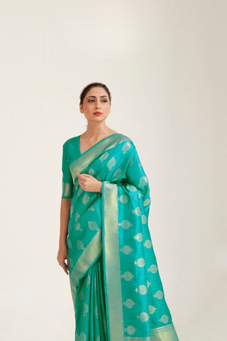 TEAL BLUE KANJEEVARAM HANDLOOM WEAVING SILK SAREE