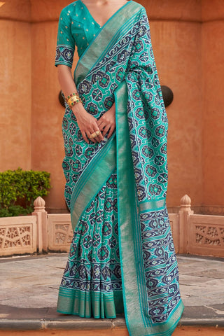 Teal Blue Banarasi Patola Silk Saree_Kumari Sarees