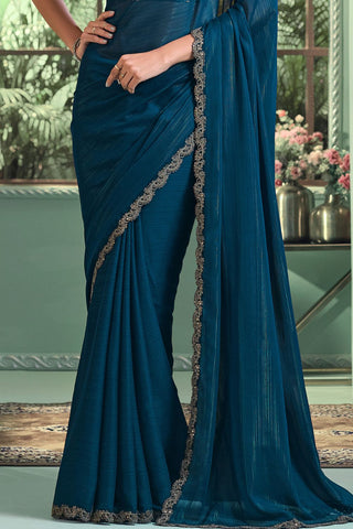 TEAL BLUE GEORGETTE SILK SAREE