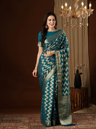 Teal Blue Georgette Silk Saree_Kumari Sarees