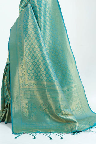 TEAL BLUE KANJEEVARAM HANDLOOM SILK SAREE 