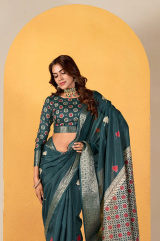 TEAL BLUE SOFT DOLA SILK SAREE