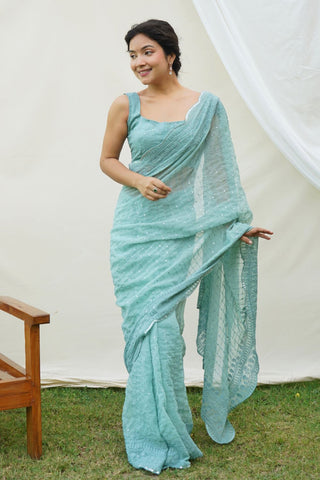 Teal Blue Georgette Silk Saree