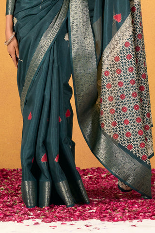 TEAL BLUE SOFT DOLA SILK SAREE