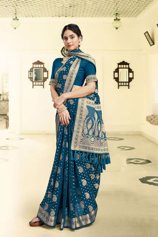Teal Blue Georgette Silk Saree_Kumari Sarees