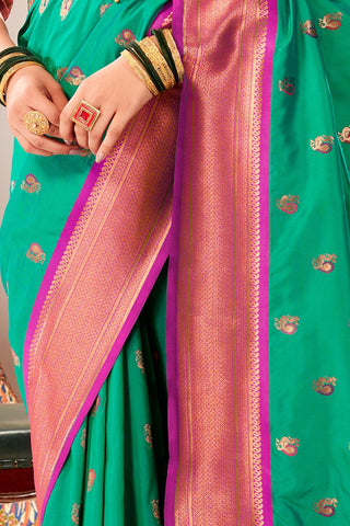 TEAL GREEN SOFT PESHWAI PAITHANI SILK SAREE