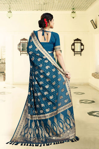 Teal Blue Georgette Silk Saree_Kumari Sarees