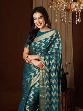 Teal Blue Georgette Silk Saree_Kumari Sarees