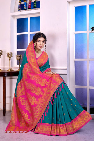 Teal Blue Soft Silk Banarasi Pattu Saree_Kumari Sarees