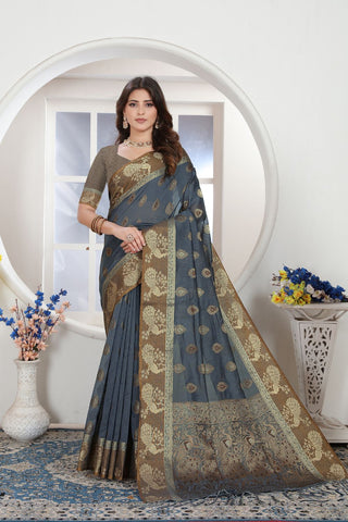 TEAL BLUE CHANDERI COTTON SAREE