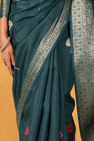 TEAL BLUE SOFT DOLA SILK SAREE