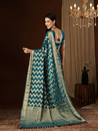 Teal Blue Georgette Silk Saree_Kumari Sarees