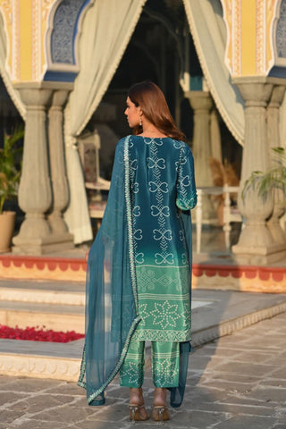 Teal Blue Soft Chinnor Silk Embroidered Kurta Set_Kumari Sarees