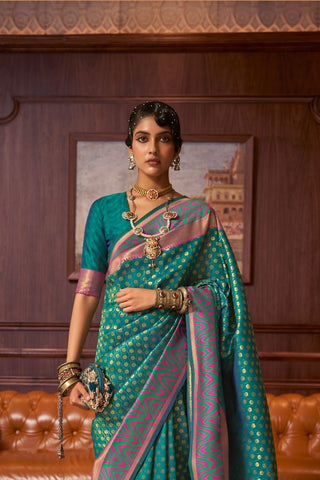 Teal Green Handloom Weaving Silk Saree_Kumari Sarees