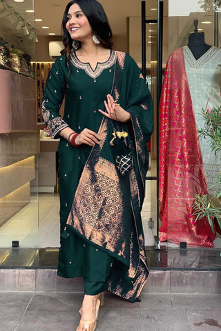 Teal Green Georgette Weightless Digital Printed Kurta Pant With Dupatta_Kumari Sarees