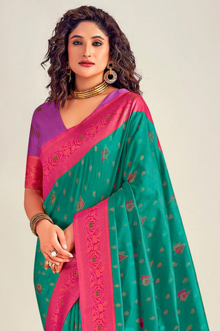 TEAL GREEN SOFT SILK SAREE