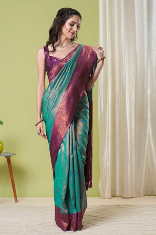 Teal Green Banarasi Silk Saree_Kumari Sarees