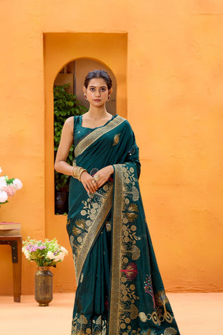 Teal Green Dola Silk Saree