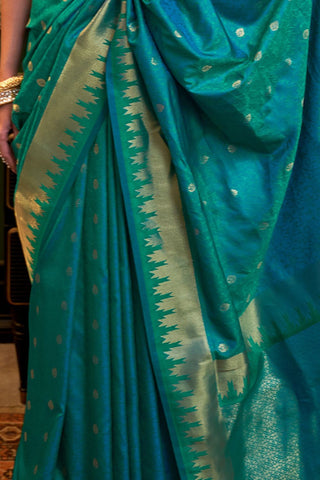 Teal Green Handloom Weaving Silk Saree_Kumari Sarees