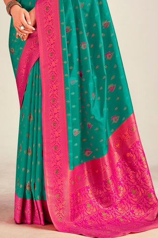 TEAL GREEN SOFT SILK SAREE