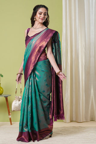 Teal Green Banarasi Silk Saree_Kumari Sarees