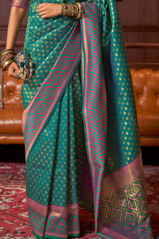 Teal Green Handloom Weaving Silk Saree_Kumari Sarees