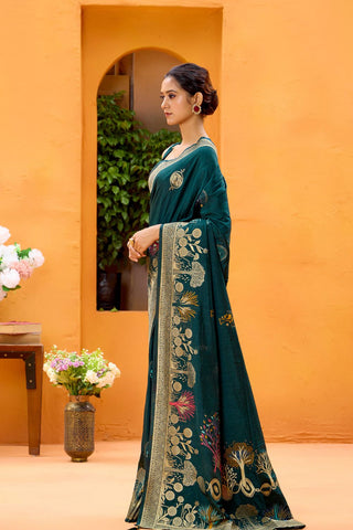 Teal Green Dola Silk Saree
