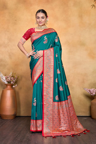 Teal Green Banarasi Silk Saree Zari With Rich Pallu_Kumari Sarees