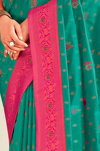 TEAL GREEN SOFT SILK SAREE