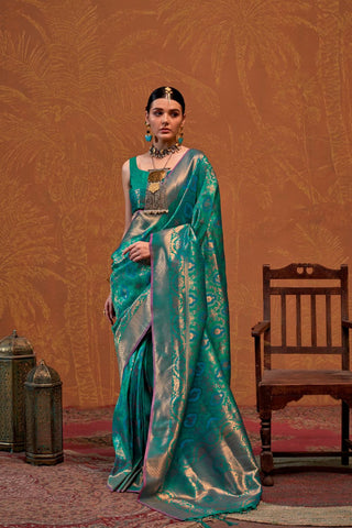 Teal Green Handloom Weaving Silk Saree