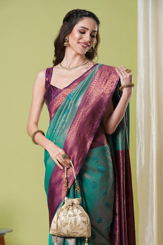 Teal Green Banarasi Silk Saree_Kumari Sarees