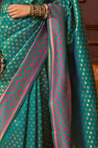 Teal Green Handloom Weaving Silk Saree_Kumari Sarees