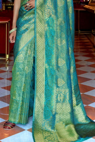 Teal Green Handloom Weaving Saree_Kumari Sarees