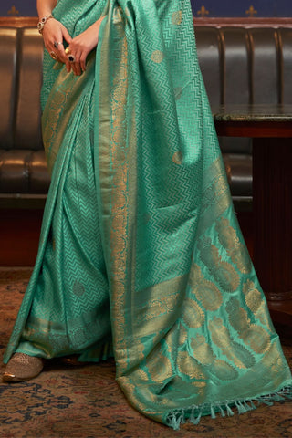 TEAL GREEN PURE SATIN WEAVING SILK SAREE